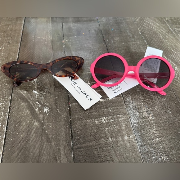 JANIE AND JACK NWT Set Of 2 Sunglasses Leopard Cat Eye Round Pink Frames 4+ - Picture 1 of 8